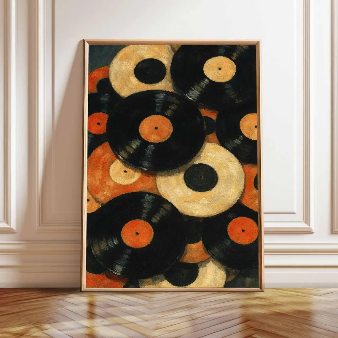 Plakat retro z płytą winylową żółty