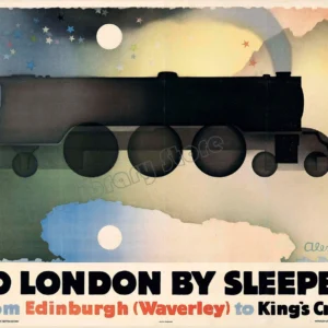 Plakat retro pociąg parowy ekspres Czarny