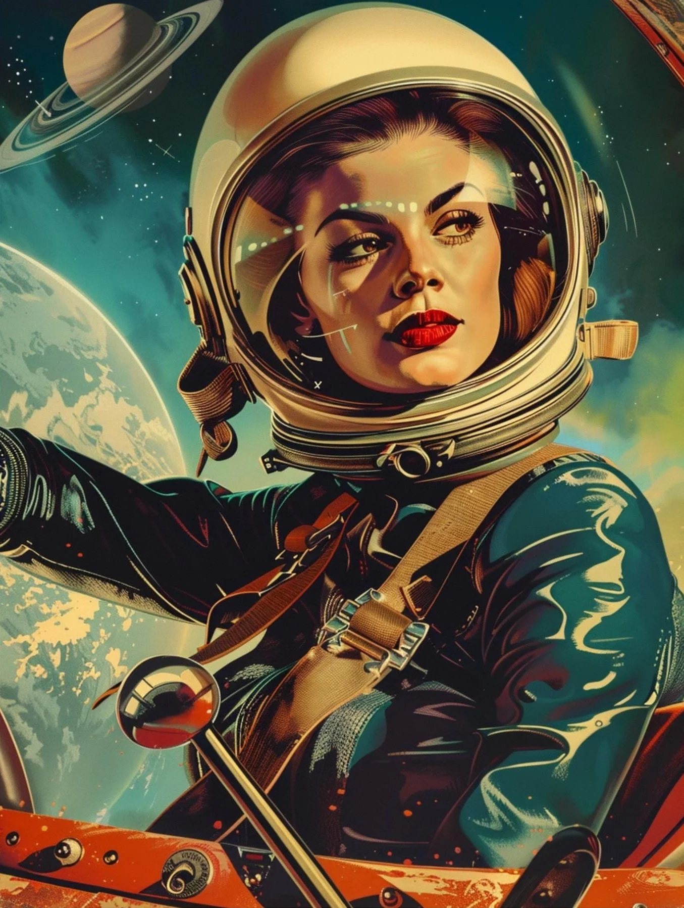 Plakat retro podroze kosmiczne astronauta Czarny