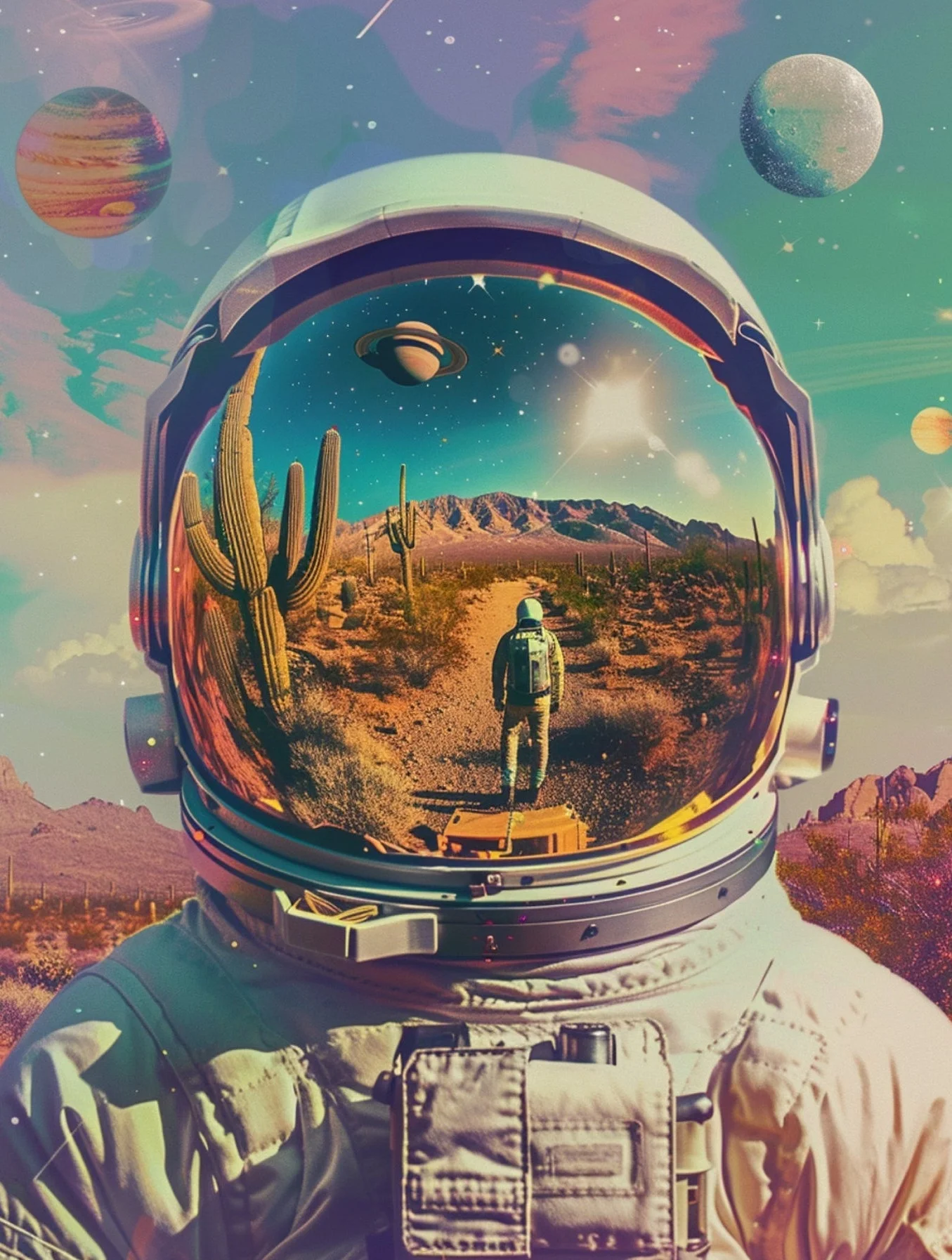 Plakat retro podroze kosmiczne astronauta Granatowy