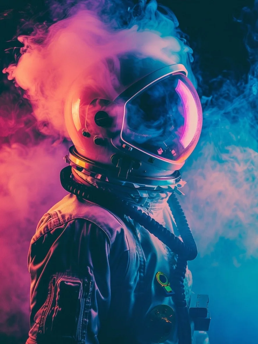 Plakat retro podroze kosmiczne astronauta Jasnożółty