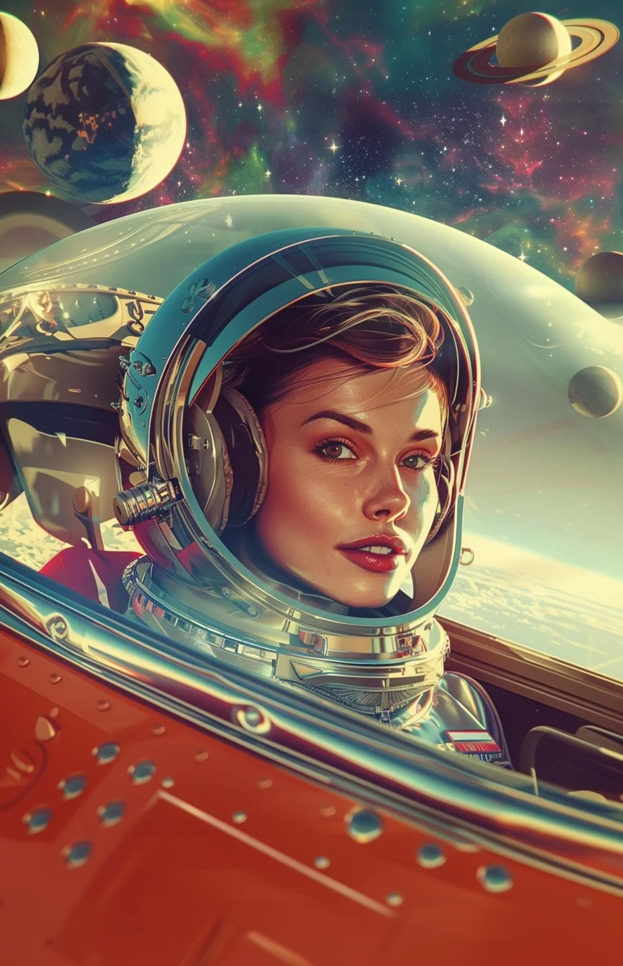 Plakat retro podroze kosmiczne astronauta Pomarańczowy