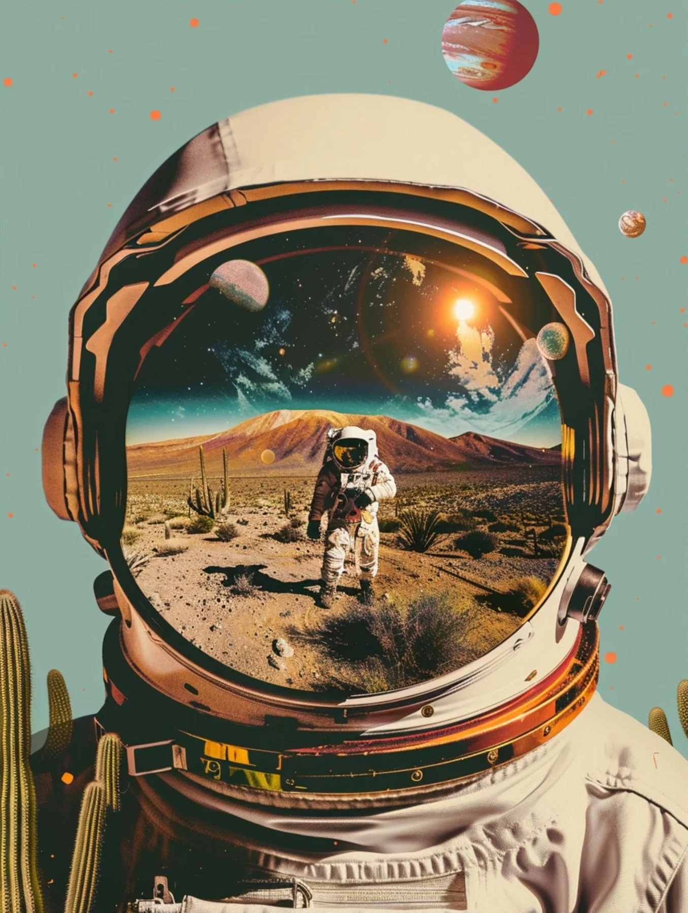 Plakat retro podroze kosmiczne astronauta Zielony