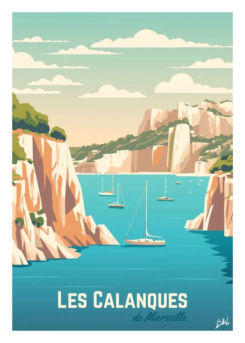 Plakat retro podróżniczy prowansalskie miasteczko Biały