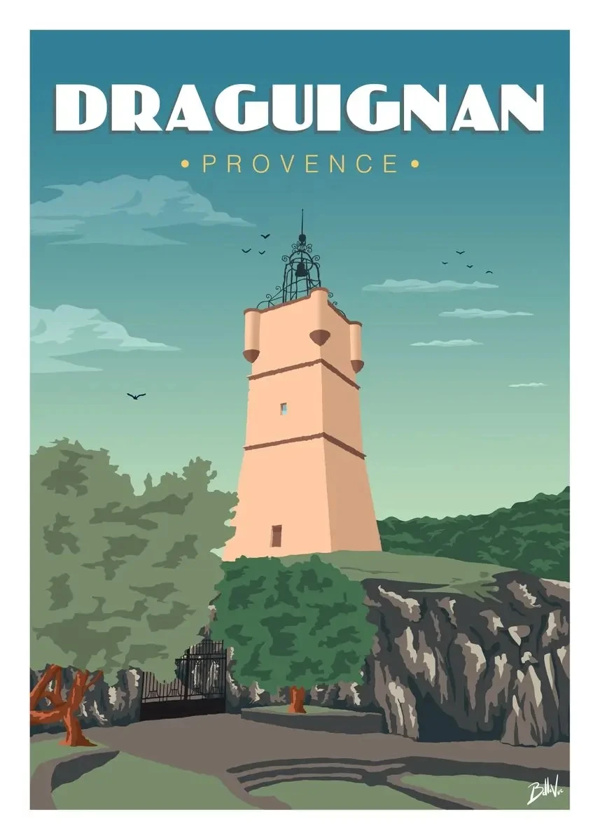 Plakat retro podróżniczy prowansalskie miasteczko Burgundia
