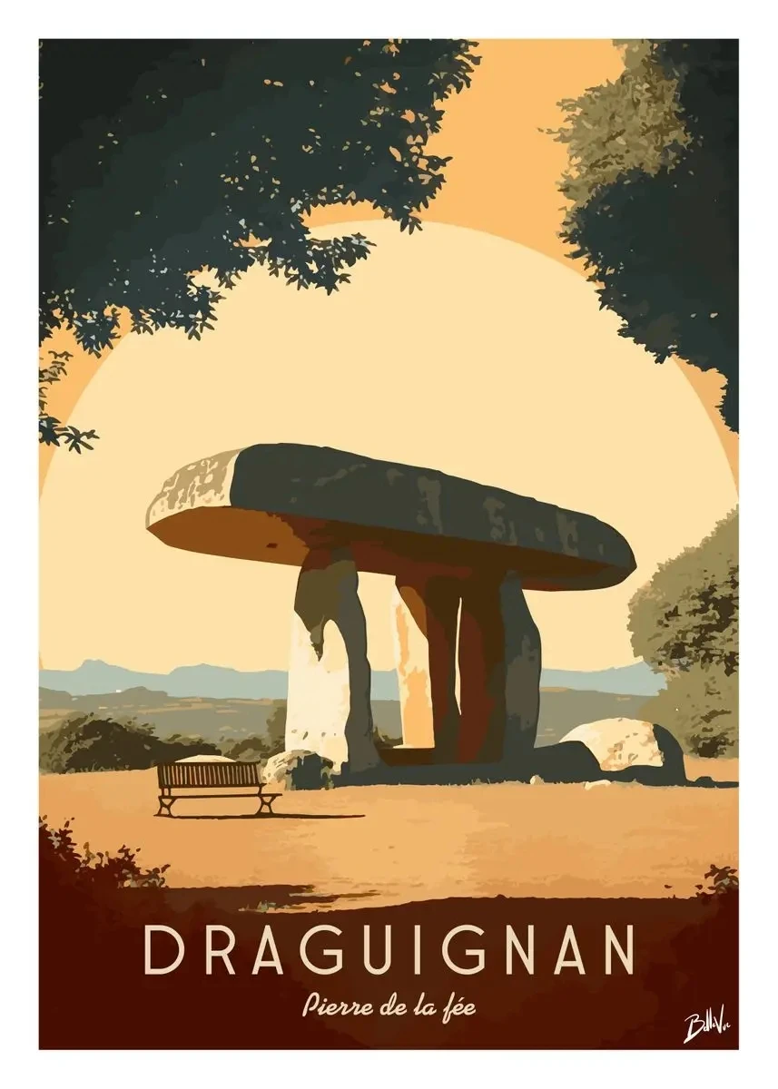 Plakat retro podróżniczy prowansalskie miasteczko Czerwony