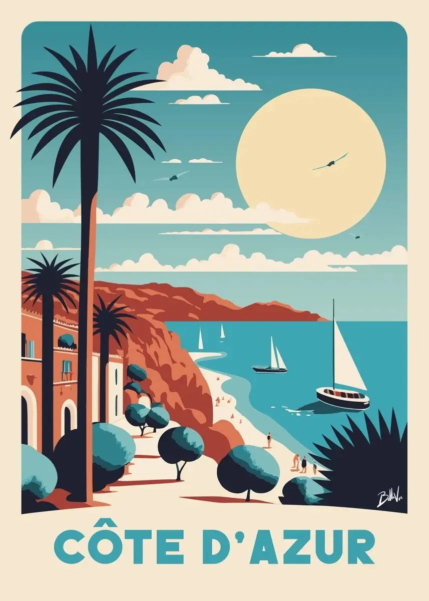 Plakat retro podróżniczy prowansalskie miasteczko Fioletowy