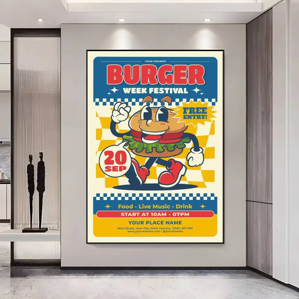 Plakat retro pop jedzenie Jasnoszary