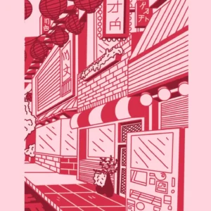 Plakat retro ramen w stylu kawaii Różowy