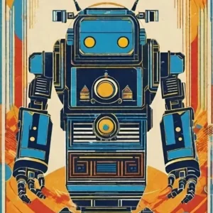 Plakat retro robot vintage Granatowy
