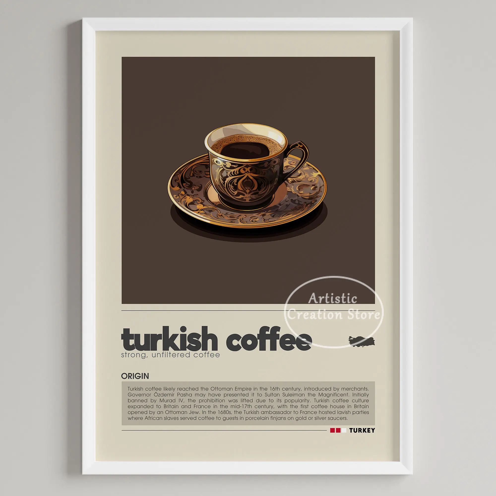 Espresso, cappuccino, latte - plakat do kuchni Burgundia