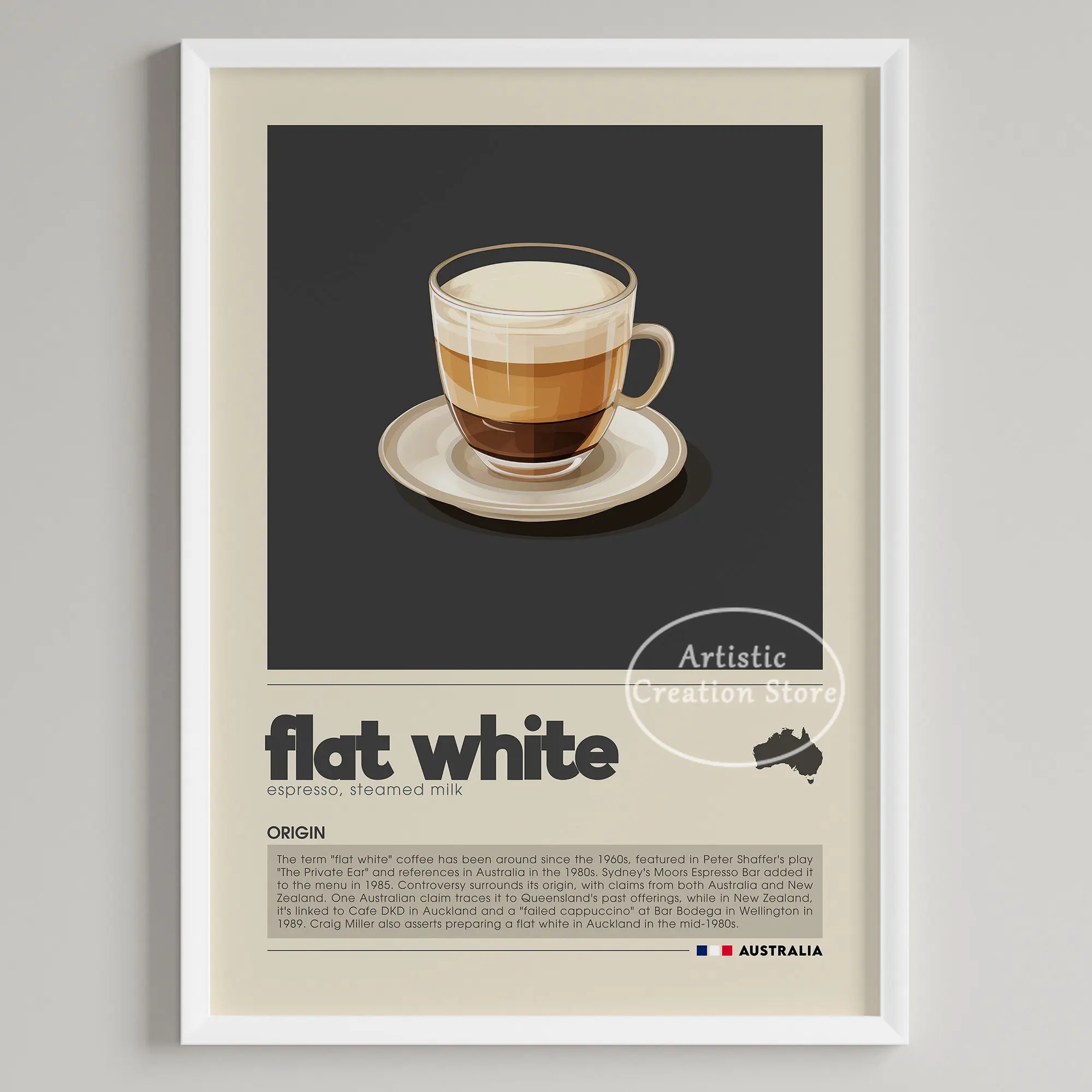 Espresso, cappuccino, latte - plakat do kuchni Granatowy