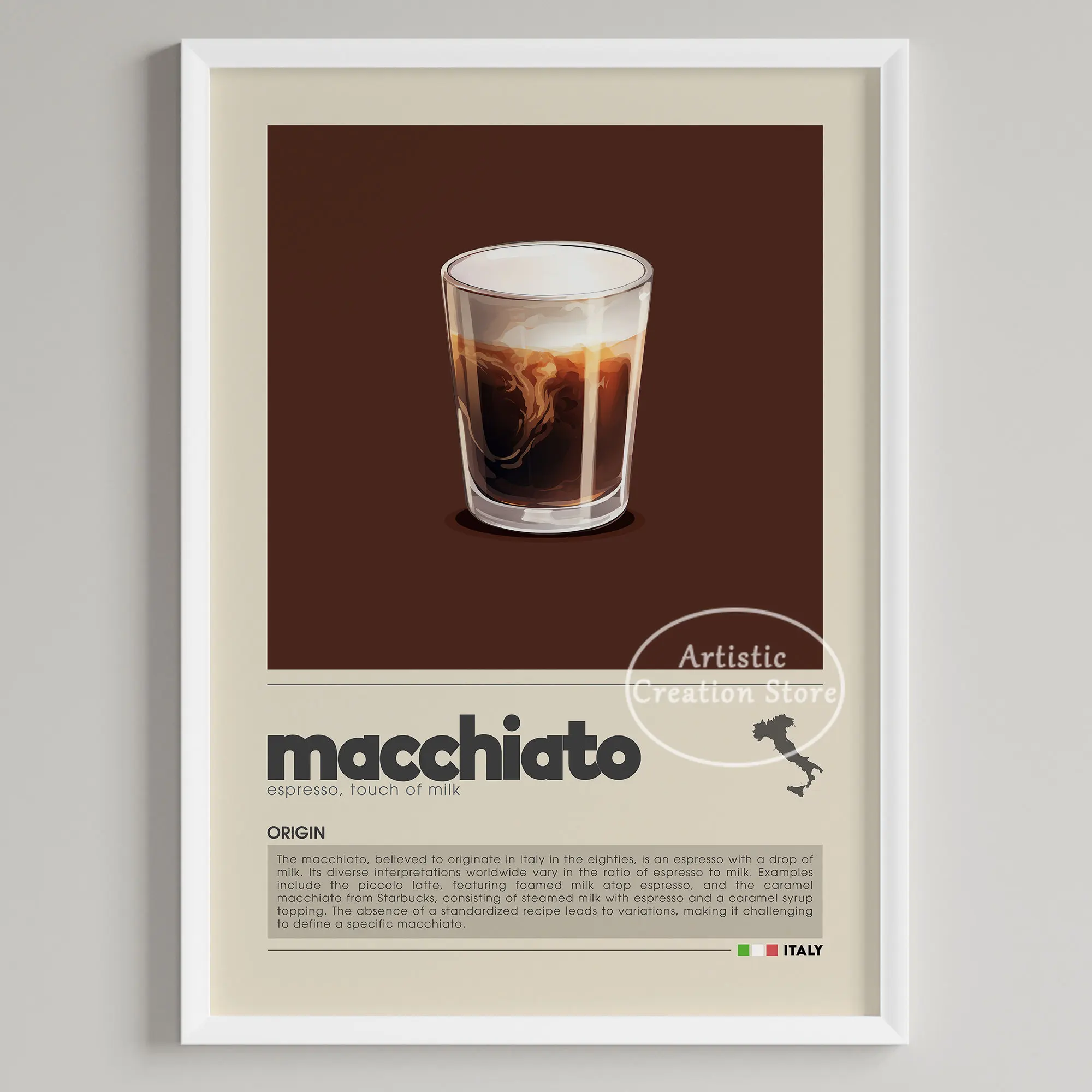 Espresso, cappuccino, latte - plakat do kuchni żółty