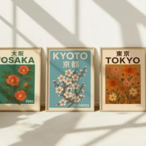 Trzy retro plakaty roślinne z Japonii Biały