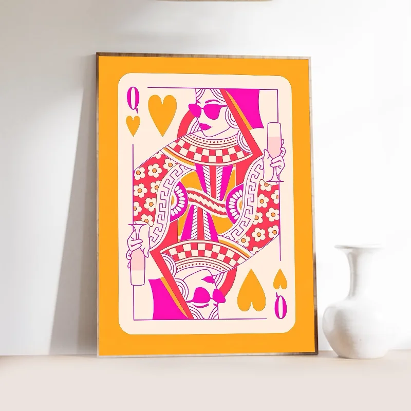 Plakat różowe serce i karty do gry w stylu geometrycznym Czerwony