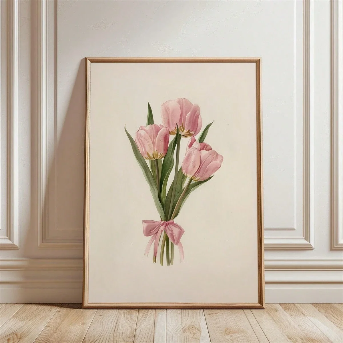 Plakat różowe tulipany - minimalistyczna grafika kwiatowa Biały