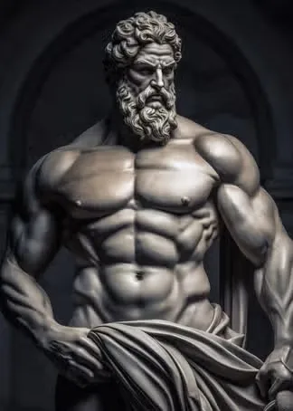Plakat - rzeźba Zeusa, czerń i biel Ciemny szary
