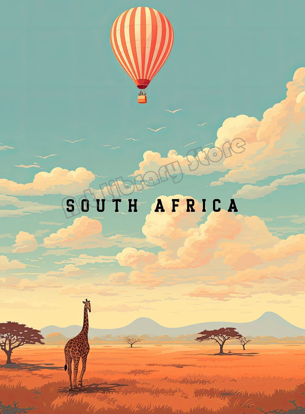 Safari żyrafa – retro plakat podróżniczy Biały