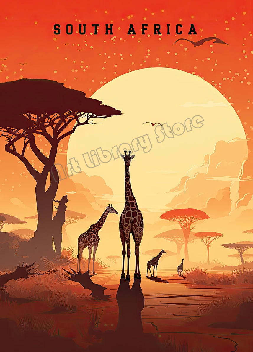 Safari żyrafa – retro plakat podróżniczy Burgundia