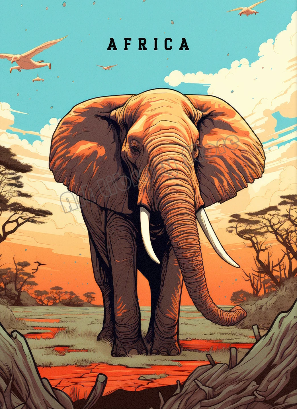 Safari żyrafa – retro plakat podróżniczy Czerwony