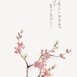 Japońska akwarela sakura z ptakiem Jasnoszary
