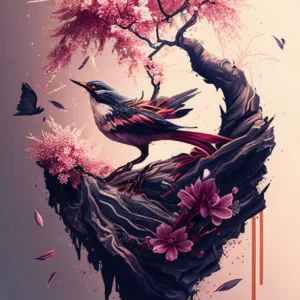 Kwitnąca wiśnia Sakura akwarela Burgundia