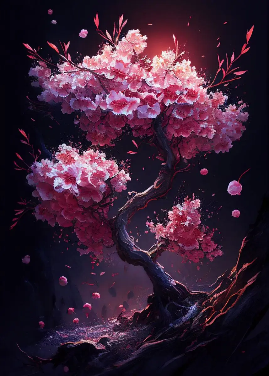Kwitnąca wiśnia Sakura akwarela Fioletowy