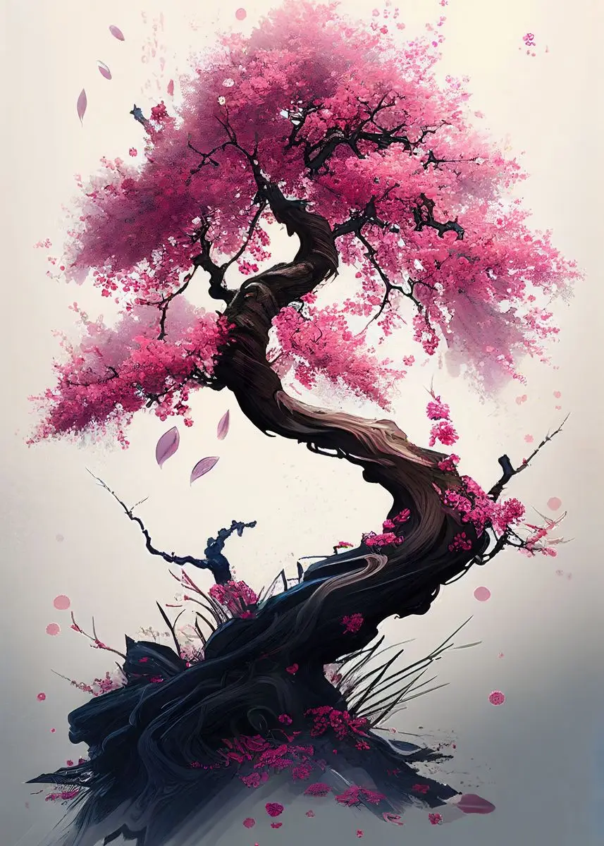 Kwitnąca wiśnia Sakura akwarela żółty