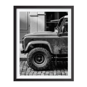 Plakat czarno-biały samochód retro w stylu vintage Srebrny