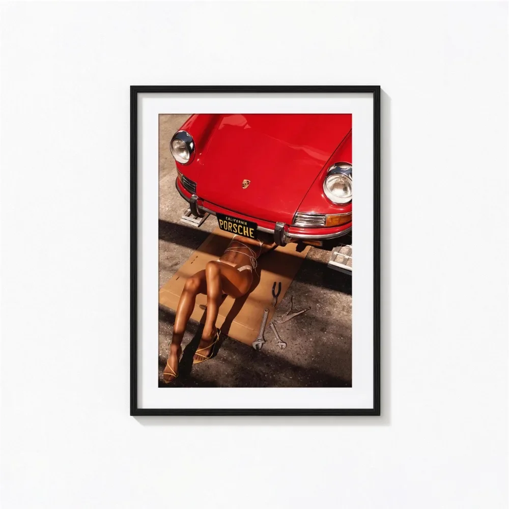 Plakat czarno-biały samochód retro w stylu vintage Złoto