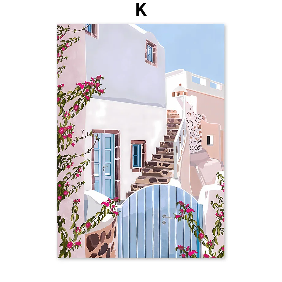 Plakat Santorini cytryny i kwiaty lato Jasnożółty