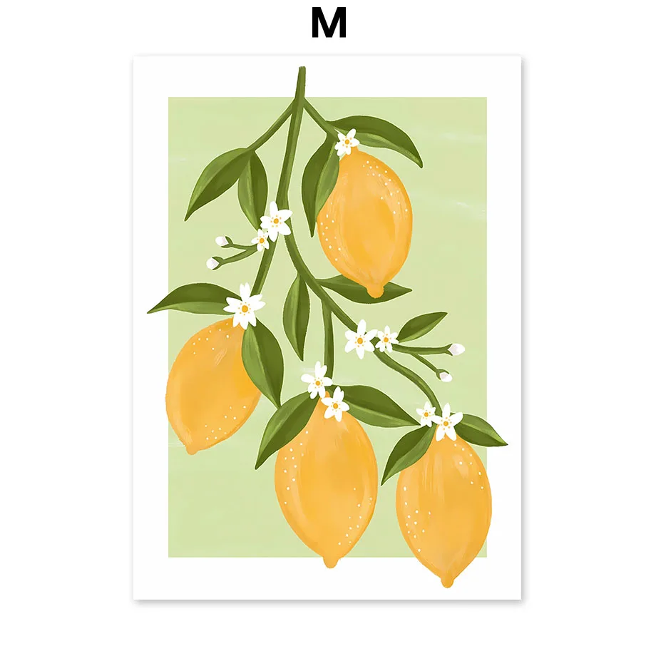 Plakat Santorini cytryny i kwiaty lato Pomarańczowy