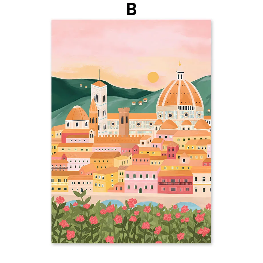 Plakat Santorini cytryny i kwiaty lato żółty