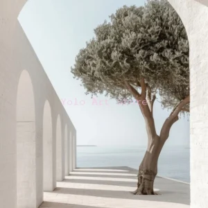 Plakat z Santorini w Grecji Jasnoszary