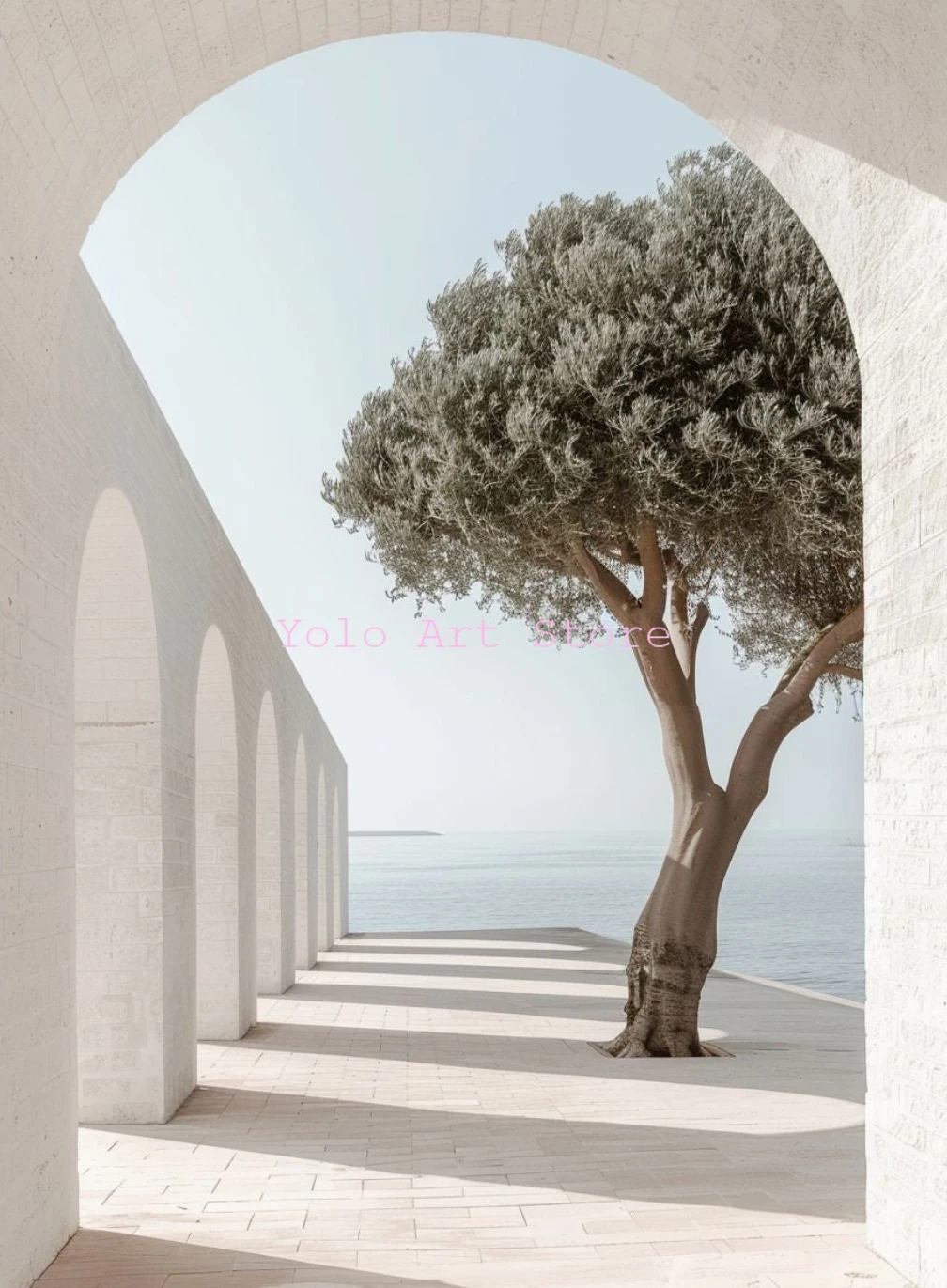 Plakat z Santorini w Grecji Jasnoszary
