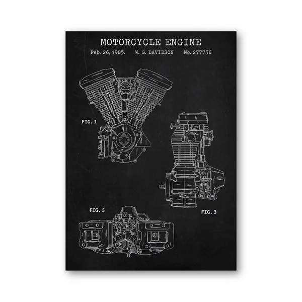 Plakat silnik motocykla w stylu vintage Biały