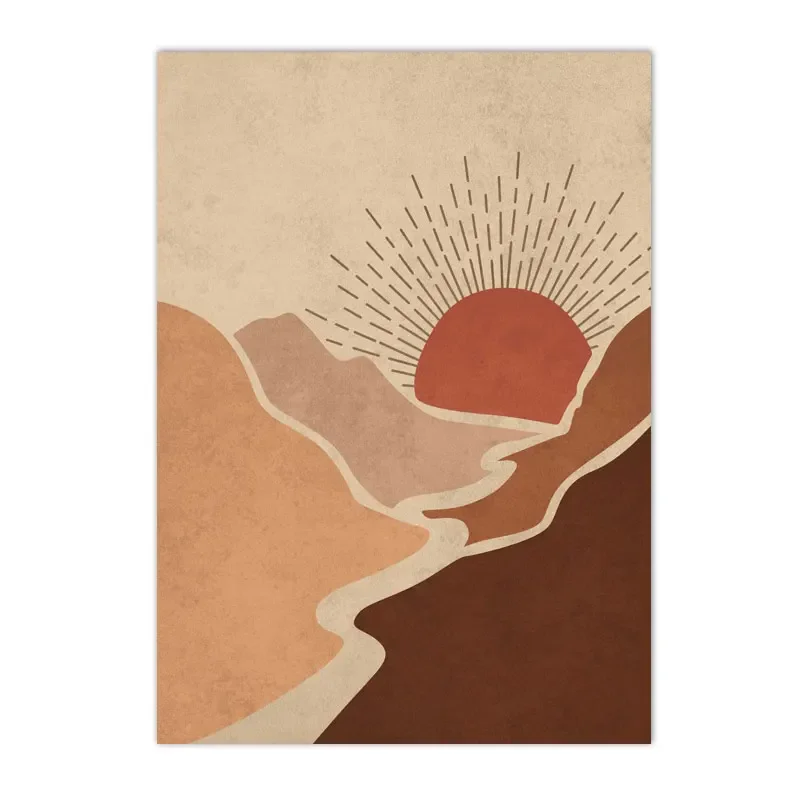 Słońce boho - plakat mid-century terakota Burgundia