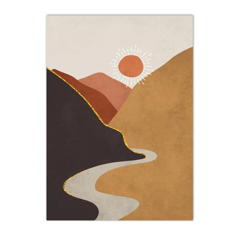 Słońce boho - plakat mid-century terakota Czarny
