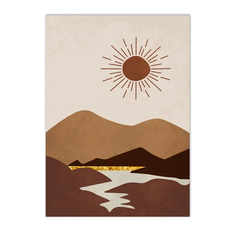 Słońce boho - plakat mid-century terakota Granatowy