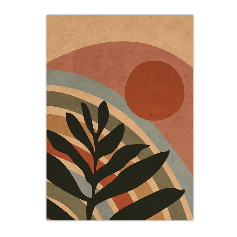 Słońce boho - plakat mid-century terakota Jasnoszary