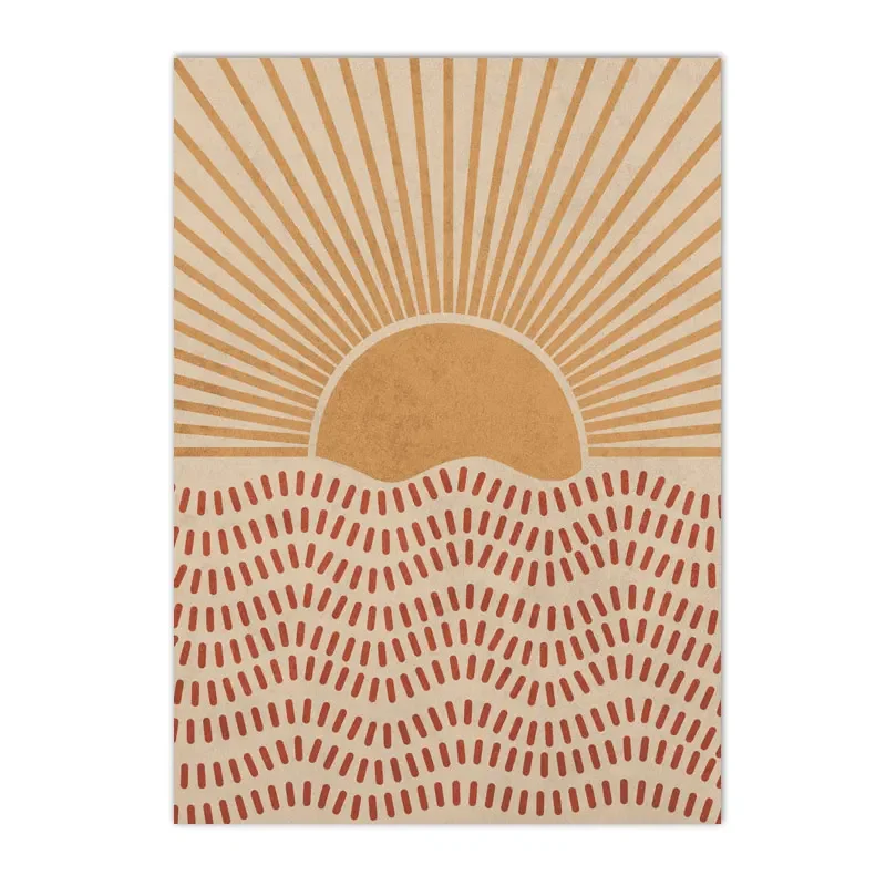 Słońce boho - plakat mid-century terakota Niebieski