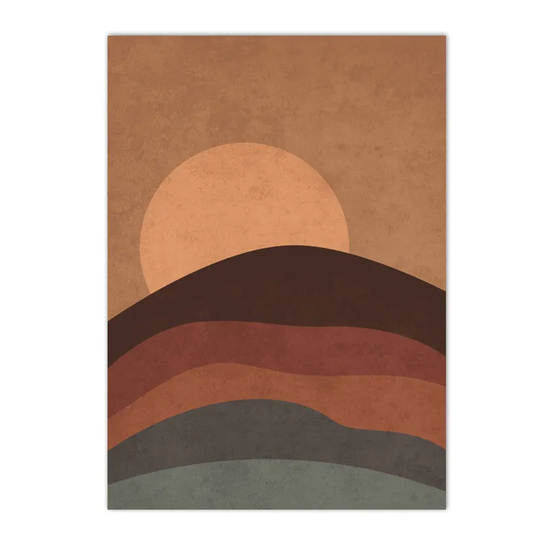 Słońce boho - plakat mid-century terakota żółty