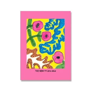 Plakat słoneczniki i maki - kwiaty pop art Czerwony