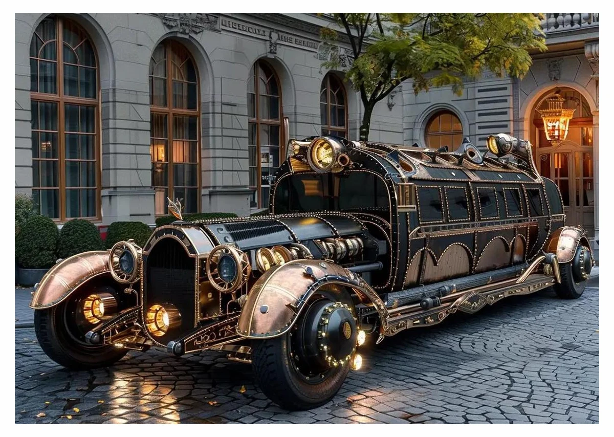 Plakat steampunk ciężarówka - vintage industrialna grafika Czarny