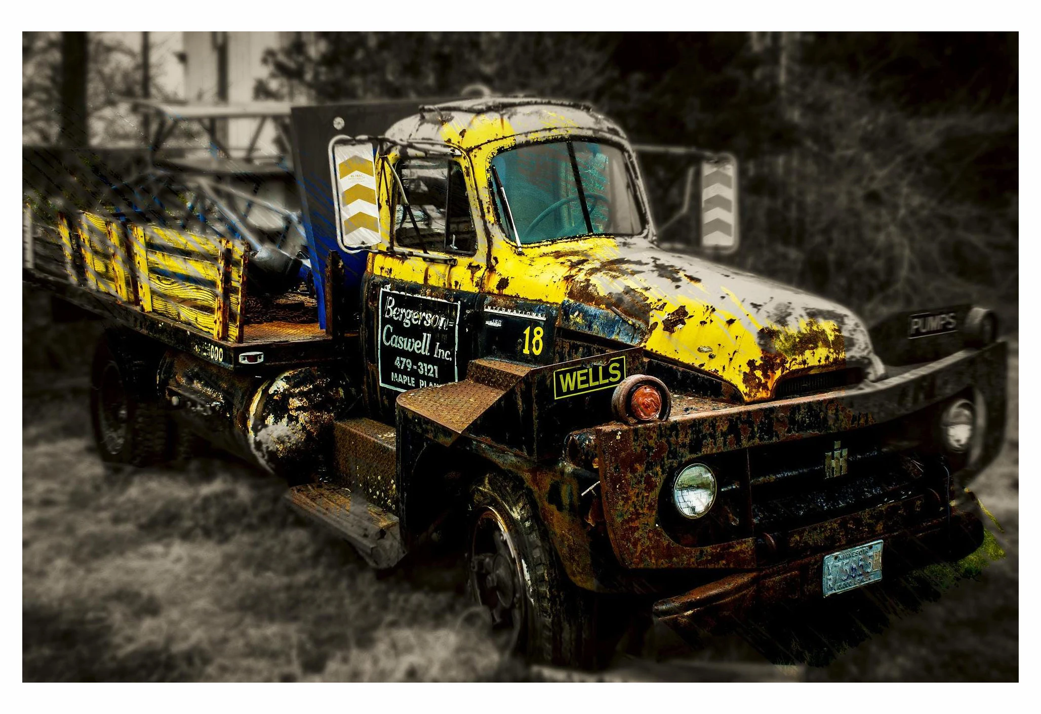 Plakat steampunk ciężarówka - vintage industrialna grafika Fioletowy
