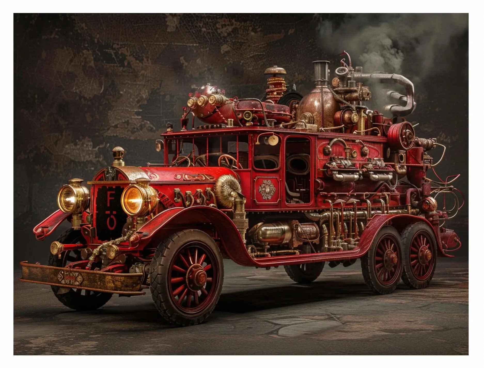 Plakat steampunk ciężarówka - vintage industrialna grafika Granatowy