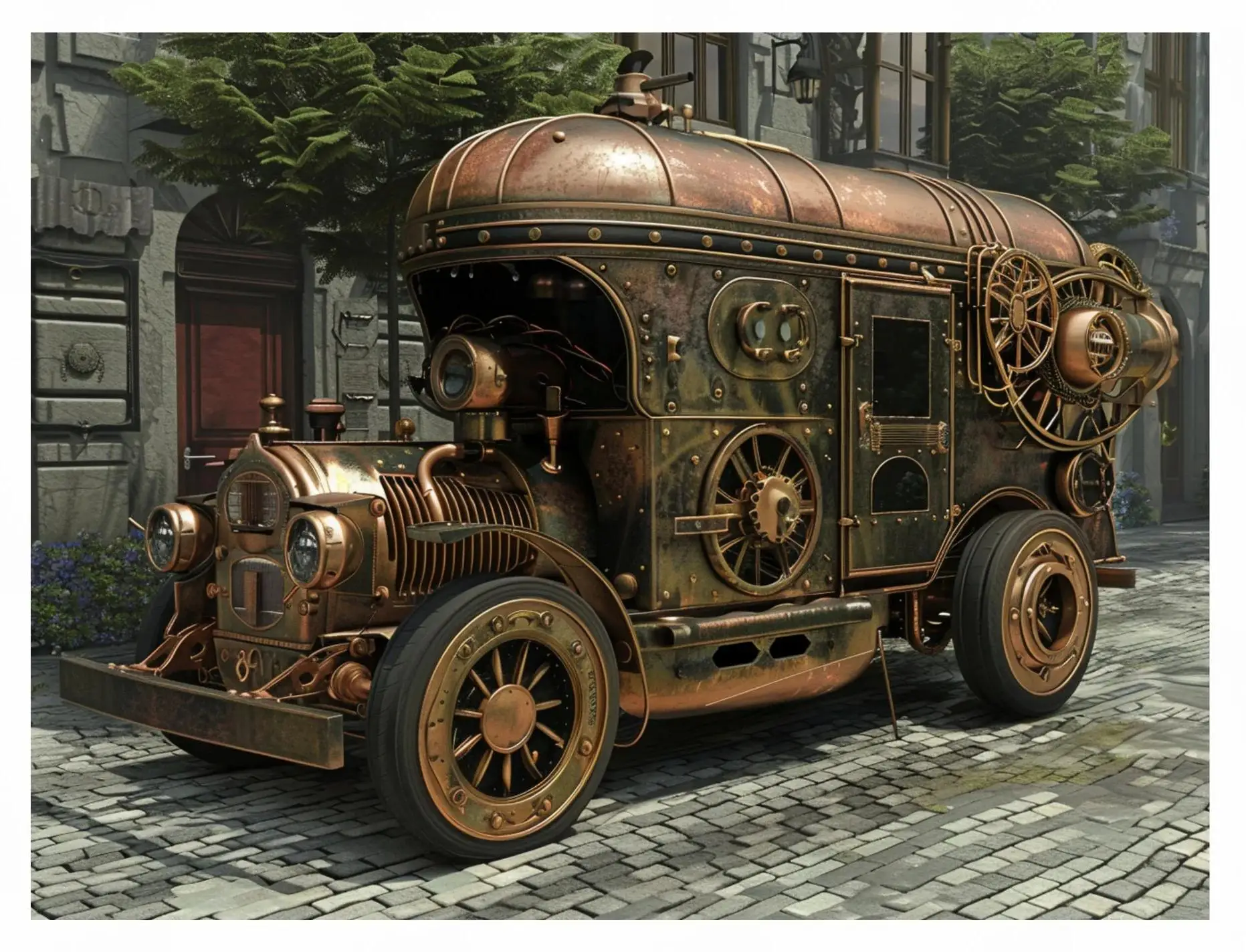 Plakat steampunk ciężarówka - vintage industrialna grafika Jasnożółty
