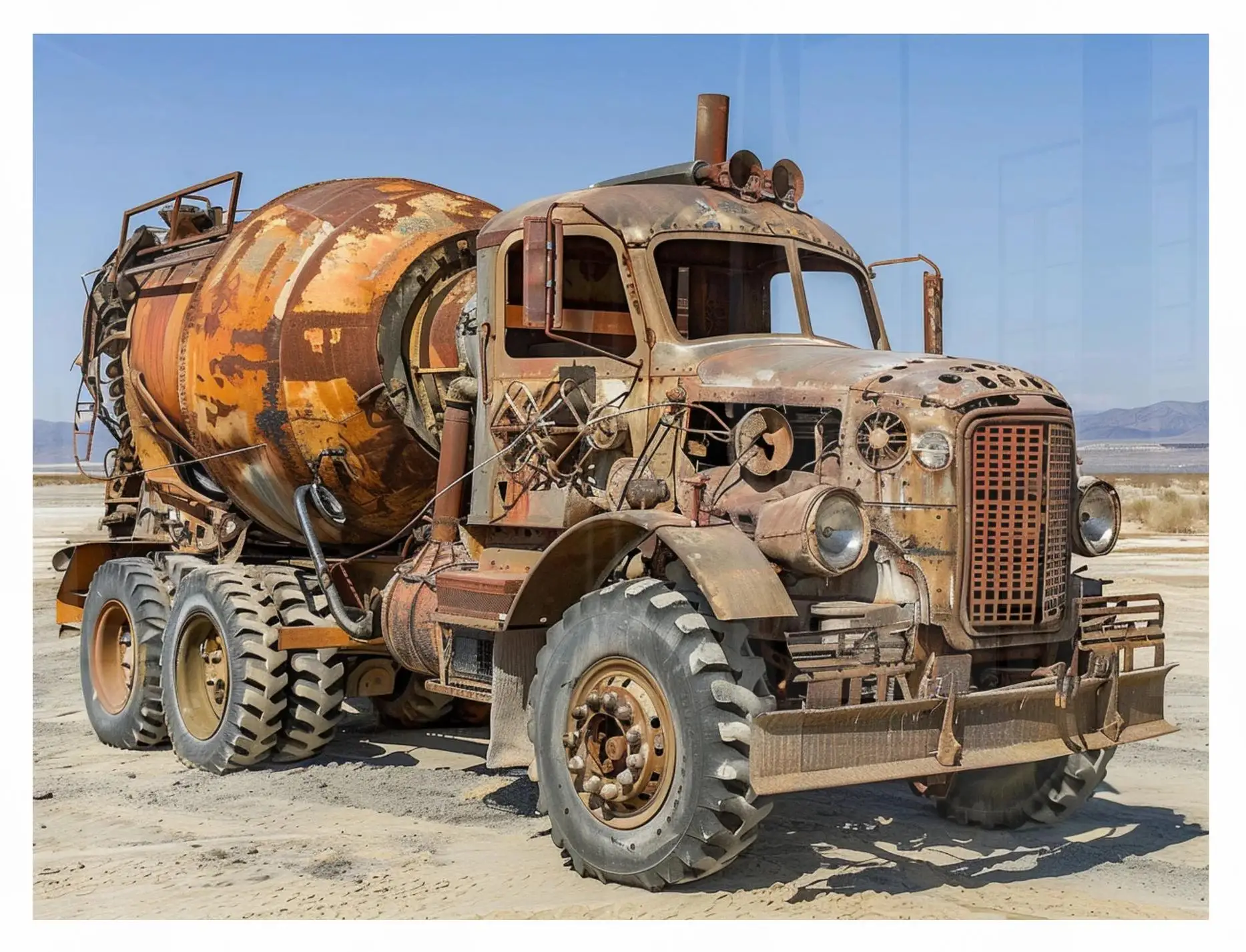 Plakat steampunk ciężarówka - vintage industrialna grafika Niebieski
