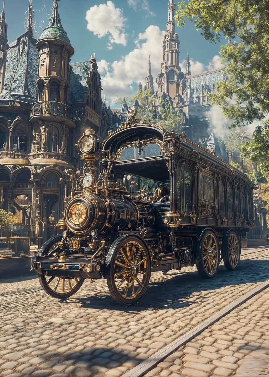 Plakat steampunk miasto industrialne Burgundia