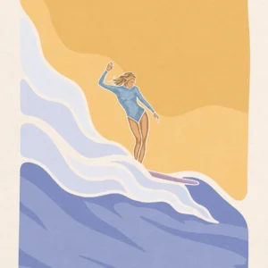 Surferka nad oceanem - minimalistyczny plakat Biały